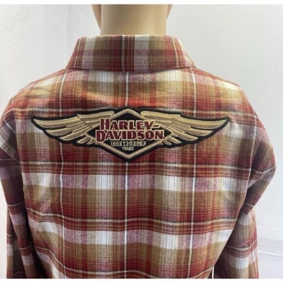 Harley-Davidson Women's 120th Anniversary Plaid Flannel Shirt Size 1W New - Picture 9 of 11
